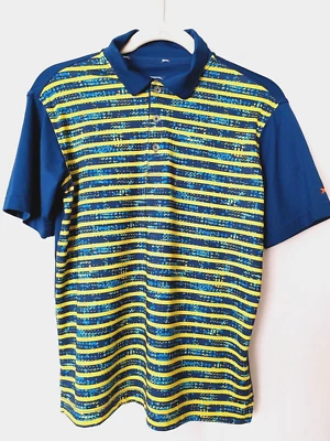 Polo de golf Slazenger manga corta de 3 botones azul y amarillo talla LG #14335 Foto 1 de 3