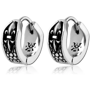 Ohrringe Edelstahlklappcreolen Lilie Fleur-de-Lys DRACHENHAUT Drakeskin Dragon - Bild 1 von 5
