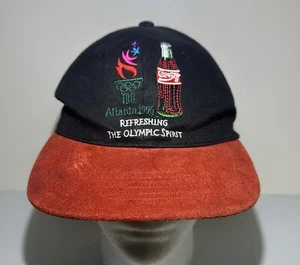 Coca Cola 1996 Atlanta Olympics Vintage Baseball Hat Cap Black Adjustable Strap - Foto 1 di 9