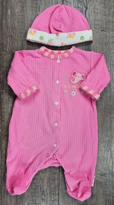 Ropa de bebé niña bebé prematuro 2 piezas rosa con patas de elefante conjunto y sombrero Foto 1 de 4