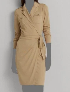 Ralph Lauren Women's Beige Stretch Jersey Wrap Dress 10 - Picture 1 of 3