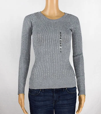 Energie Womens Juniors Shine Silver Rib-Knit Sweater Pullover Top Size S - Image 1 of 4