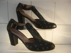 HOBBS NW3 COURT SHOES  6 39 mid high heels black studs t-bar leather rrp£149 - Picture 1 of 15