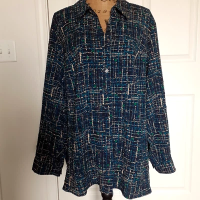 Maggie Barnes for Catherines Shirt Womens 2X Seersucker Roll Tab Sleeve Tunic - Image 1 of 4