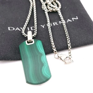 Raro ciondolo David Yurman argento sterling malachite chevron con catena da 20 pollici - Foto 1 di 15