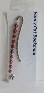Hand Crafted, Beaded Cat themed bookmark. NEW  Red, (R2) for Cat Charity - Picture 1 of 1
