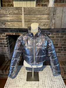 Silver metallic cropped puffer jacket Full Zip Women’s Size Medium - Bild 1 von 5