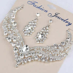 Collana donna sposa matrimonio taglio cristallo cubic orecchini set gioielli ballo festa - Foto 1 di 9