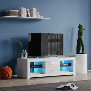 Modern 120cm TV Unit Cabinet Stand 2 Drawer High Gloss Front with RGB LED Light - Picture 1 of 22