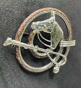 Unique Brown Braided Leather Silver Tone Vintage Horse Brooch Pin 2 3/4” - Picture 1 of 6