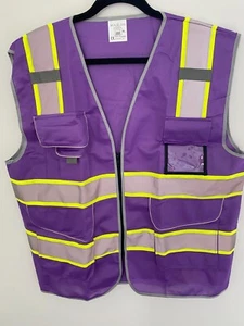 Chaleco reflectante de seguridad y seguridad púrpura XL 100 % poliéster bolsillos ropa de trabajo - Imagen 1 de 5