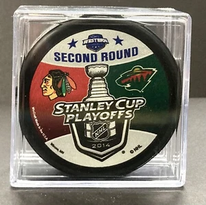 2014 Minnesota Wild V Chicago Blackhawks 2nd Round Stanley Cup Playoffs NHL Puck - Picture 1 of 4