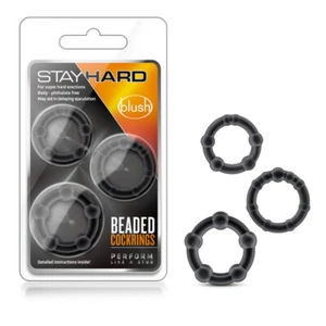 Stay Hard Black Beaded Penis Erection Enhancer Prolong Delay Cock Rings Kit - Picture 1 of 9