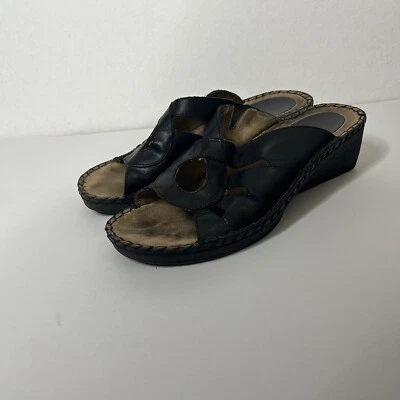 Duck Head Wedge Sandals Womens 8.5M Black Leather Slides Travel Resort Casual - Image 1 of 4