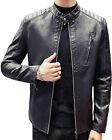 Womleys Mens Casual Stand Collar Slim Fit Faux Leather Jacket Biker Motorcycle J