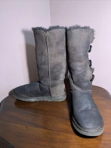 UGG Brown Suede Triple Bailey Button Tall Fur Lined Winter Boots - Picture 1 of 8