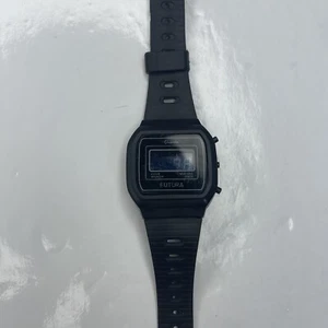 E Futura Mens LCD Black Quartz Retro Watch Stainless Untested - Picture 1 of 7