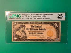 1912 BANK OF THE PHILIPPINES ISLANDS 20 PESO B122098 P-9b PMG VF 25 SCARCE - Picture 1 of 2