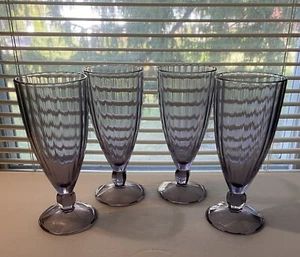 4 Lavander Vertical Ribbed Footed Tumblers 7.5"H - Picture 1 of 4