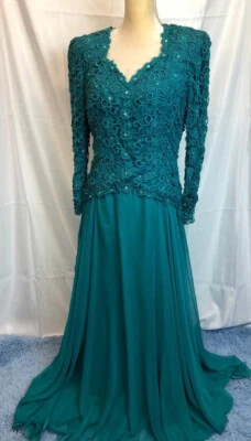 Hermoso VESTIDO/VESTIDO DE NOVIA JOVANI Manga Larga Modesto Talla 8 Verde Foto 1 de 4