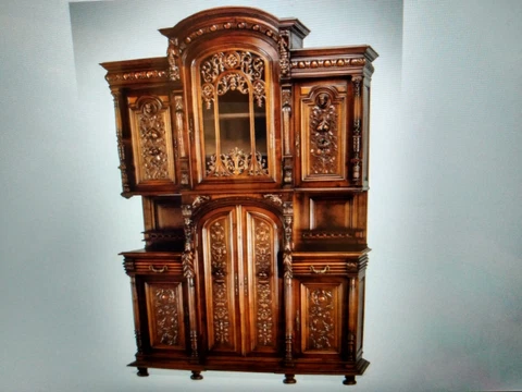 Monumental Antique  French Renaissance Revival Heavily Carved Walnut Buffet Cover