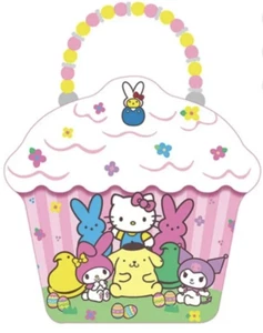 Hello Kitty Tin Carrier with Friends & Peeps Cupcake Shaped With Handle New - Picture 1 of 5