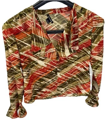 Top Madison Studio para mujer talla 6 multicolor abstracto manga larga volantes Foto 1 de 4