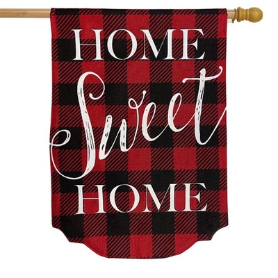 Briarwood Lane Red Checkered Home Sweet Home Burlap Winter House Flag - Image 1 of 3