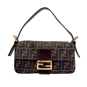 FENDI Zucca Baguette Brown Canvas Shoulder Bag - Picture 1 of 19