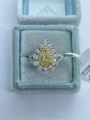 2Ct Pear Cut Yellow Citrine Simulated Halo Engagement Ring 14K White Gold Plated - Image 1 of 4