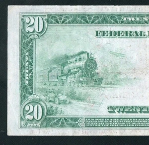 BEAUTIFUL RARE GLASS SIGNATURE 1914 $20 FEDERALRESERVENOTE. NO TEARS - Picture 1 of 3
