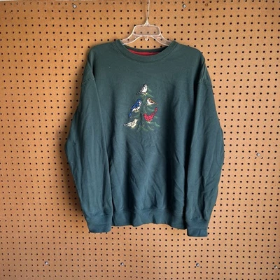 M&C Sportswear Feminino Verde Árvore de Natal Pássaros Gráfico Gola Redonda Tamanho XL - Imagem 1 de 4