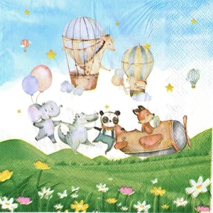 Serviettes en papier ballade des animaux Montgolfière. Napkins animal ballad - Picture 1 of 1