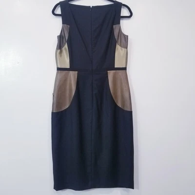 Ports 1961 紧身连衣裙女式 8 码羊毛混纺羊皮丝绸拼色  — 第 1/4 张图片