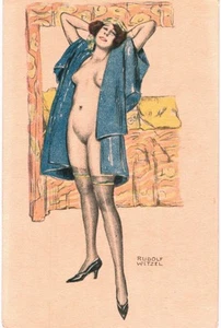 Rudolf Witzel Risque Glamour Moda Donna Nuda In Calze 1920 INUTILIZZATO - Foto 1 di 2