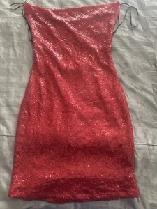 Women’s Sexy Cocktail Mini Dress Sz Large Red Sequin Strappy Low Back Zipper NWT - Picture 1 of 13