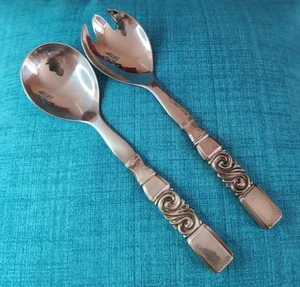 Scroll by Georg Jensen Sterlingsilber Salat Servier Set 2 Stck. 8 1/4" lang - Bild 1 von 8