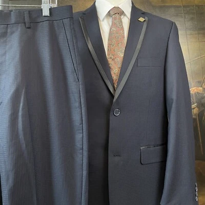 Stacy Adams Gold 40L 33 x 32 2Pc Black Gingham Weave 2Btn Satin Trimmed Suit - Image 1 of 4