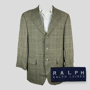 Abrigo Blazer Deportivo Ralph Lauren Para Hombre 41R Seda Lana Lino Beige Cuadros Ventana - Imagen 1 de 8