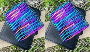 24pc Ninja Throwing Knives Set Combat Naruto Kunai Hunting Knife w/Sheath Rainbo - Picture 1 of 1