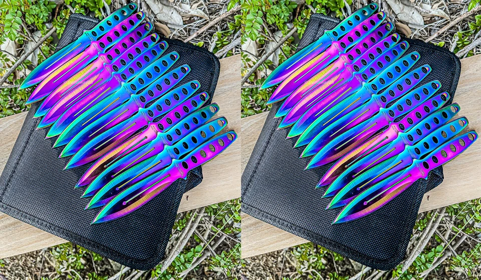 24pc Ninja Throwing Knives Set Combat Naruto Kunai Hunting Knife w/Sheath Rainbo - Image 1 of 1