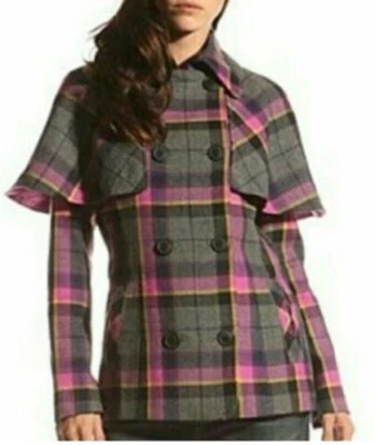 Ted Baker двубортный Шерлок куртка UK8 розовый серый 100% шерсти Tartan клетку - Изображение 1 из 4