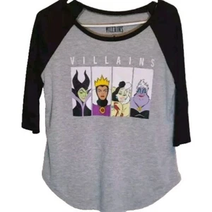 Womens Shirt Disney Villains Medium Raglan Black Gray Collectible - Picture 1 of 4