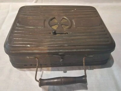 Chaufferette En Laiton Ancienne Vintage Marque Girodon & CIE Avec Poignée Bois  - Photo 1/4