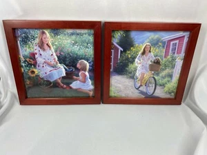 Framed Pictures Mother daughter bicycle matching pair new 8x8 inch each - Picture 1 of 4