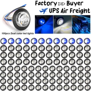 100x 3/4" Truck Trailer LED Marker Lights Blue White Dual Color Side Clearance - Picture 1 of 8
