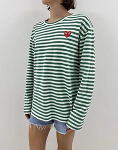 Play Comme Des Garcons Womens Long Sleeve Striped Tee Shirt size L - Picture 1 of 11