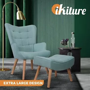Oikiture Armchair Lounge Chair Ottoman Accent Armchairs Fabric Sofa Chairs Blue - Picture 1 of 10