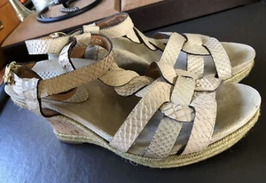 EARTHIES Corsica Biscuit Ivory Snake Print Leather Jute Wedge Women's Size 11 M - Picture 1 of 8