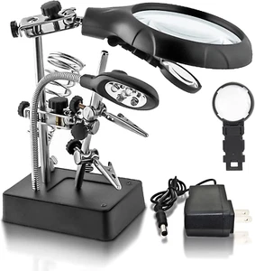 Desktop LED Lighted Magnifying Glass Soldering Station, Adjustable Helping Hand - Picture 1 of 12
